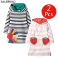 SAILEROAD 2pcs Girls Hoodies Dress for Kids Clothes Ice cream Strawberry Children Long Sleeve Hooded Dress Cotton Baby Clothing