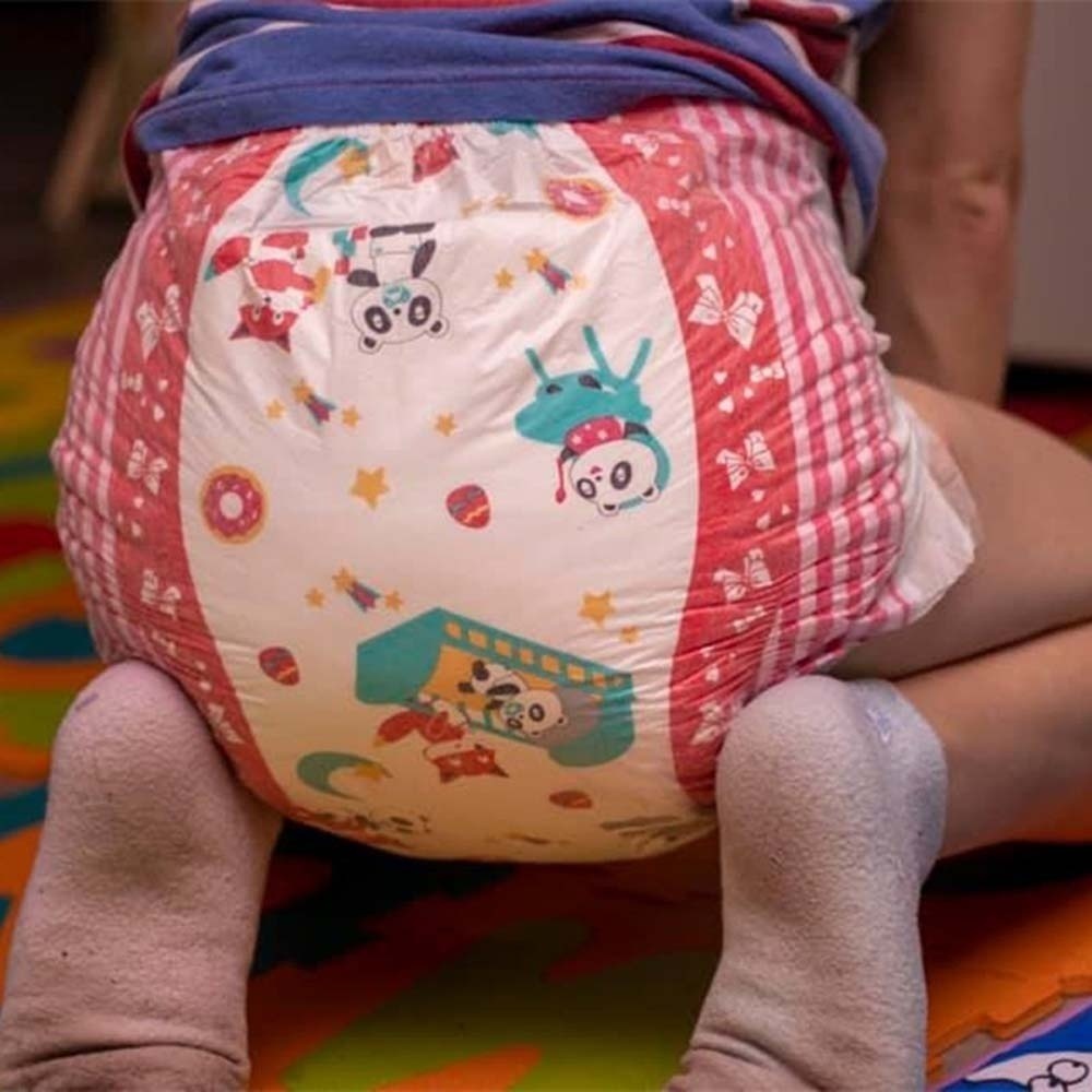 ABDL Adult Diaper Lover Cute Print Patterns Elastic Waistline Diaper DDLG Adult Baby Onesies Absorption 6000ML Diaper