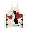Black White Cat Printed Kitchen Aprons for Women Home Cooking Baking Waist Bib Cotton Linen Pinafore Aprons 66x47cm 47x38cm