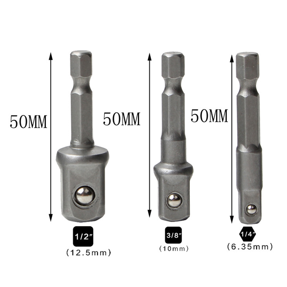 3PCS Socket Adapter Chrome Vanadium Steel Hex Shank 1/4[ 3/8" 1/2[ 50cm For Convert Drill Bits Bar Set Extension Accessories