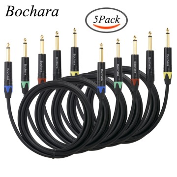 Bochara 1/4 Inch 6.35mm TS to 6.35mm TS Guitar instrument Cable OFC Audio Cable Foil+Braided Shielded 5Pack