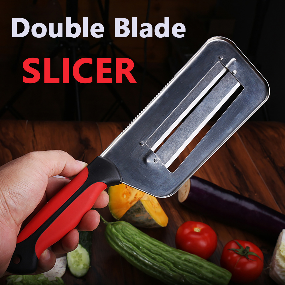 SHUOJI Vegetable Slicer Double 2 Slice Blade Slicing Knife Fish Scale Cleaner Knives Cabbage Cucumber Carrot Onion Slicer Peeler
