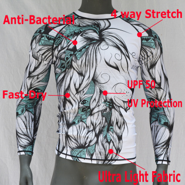 Sublimated Printed Swimming Rash Guard Swim Shirt Men High Quality Long Sleeve UPF50 Rashguards Swimsuit Diving Suit Surfing Top