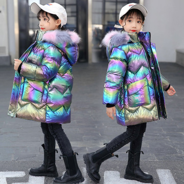 Xmas kids Winter Jacket For Girls Bright iridescent Thicken Girls Winter Coat Hooded Velour Winter Girls Jackets Outwear 3-12y