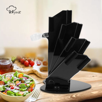Kichen Knife Holder Black Acrylic for Ceramic Knife 3'' 4'' 5'' 6'' inch Knives with peeler Storage Cutlery Stand Block Tool Set