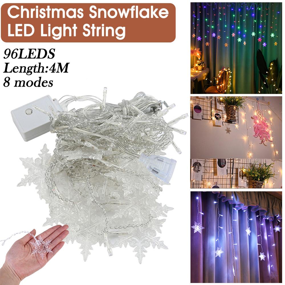 4M Snowflake LED Curtain Lights Icicle Fairy String Christmas Holiday Lights New Year Wedding Party Garden Stage Decoration