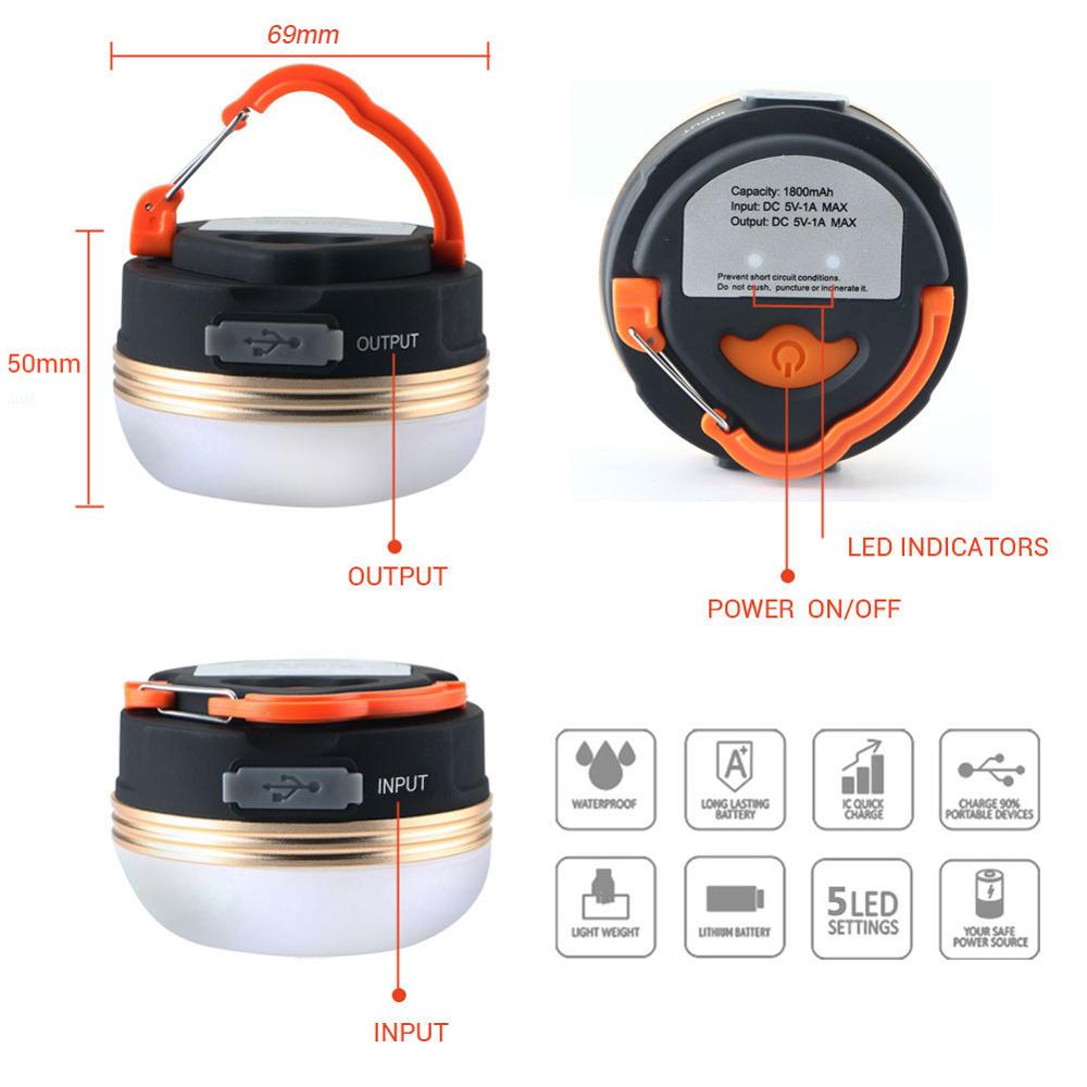 portable light LED Gold camping tent lantern USB rechargeable 300LM3W Magnetic LED Lamp Outdoor Light LED Flexible Tent Lantern