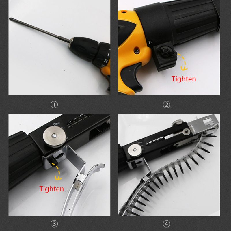 Automatic Power Drill Chain Nail Gun Adapter Screw Gun for Cordless Electric Drill Attachment Woodworking Tool 4XFD
