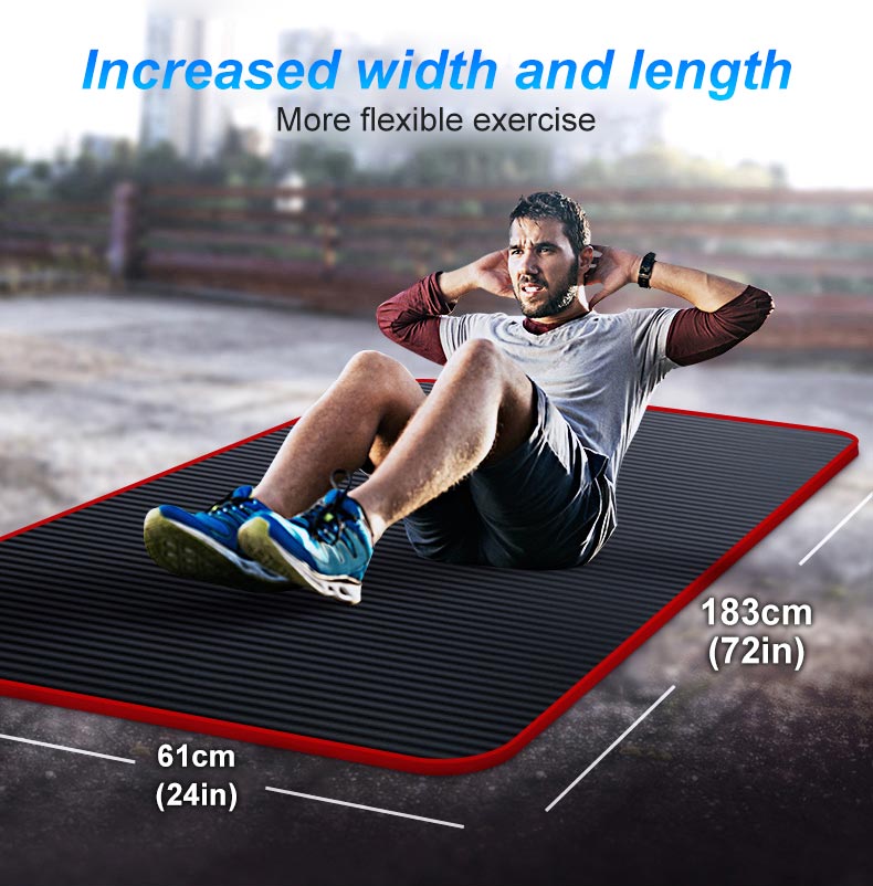 Thicken Yoga Mat NRB Non-slip Mats Fitness Extra Widen Pilates Gym Exercise Pads Carpet Mat with Bandages 10MM 183cmX61cm X386B