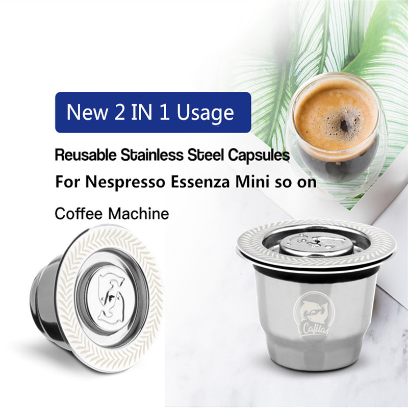 ICafilasFor Nespresso Reutilisable Inox 2 In 1 Usage Refillable Capsule Crema Espresso Reusable Refillable Nespresso
