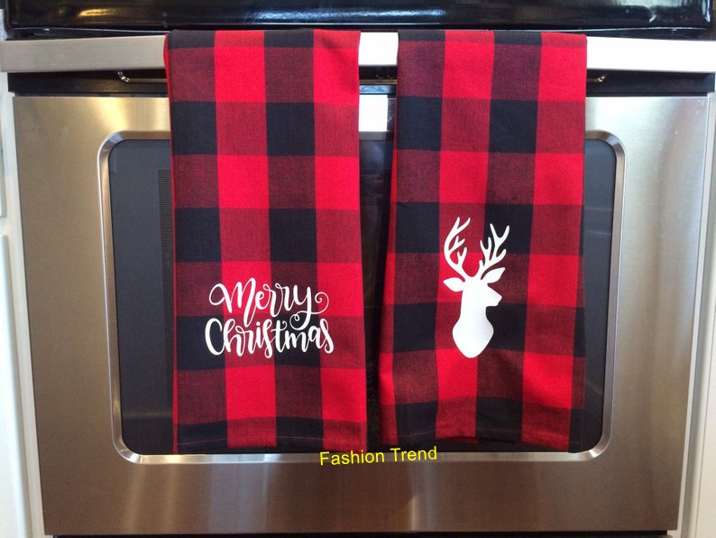 200pcs/lot hot selling monogram heat press vinyl Christmas buffalo plaid kitchen towel personalize tea towel home decoration