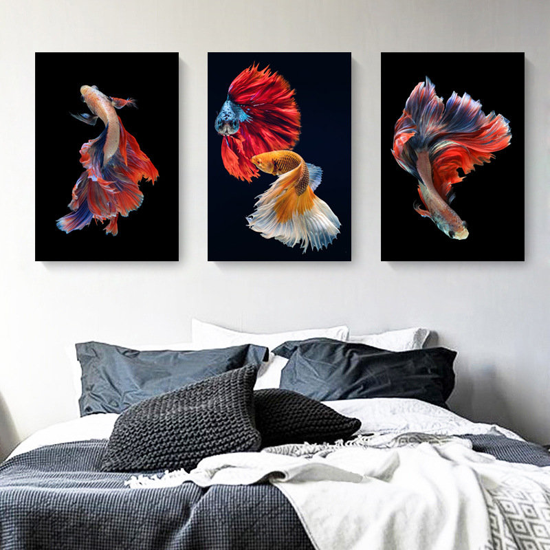 Decorative Painting Betta Colorful Tropical Fish Canvas Painting Hotel Oil Painting Goldfish Animal Print Watercolor Style