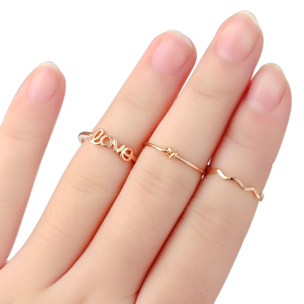 QIAMNI 3pcs/lot Pulse Heart Tree Bow Wave Zircon Love Flower Mountain Crown Round Knuckle Stackable Ring Set Women 's Toe Ring