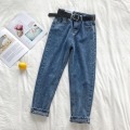 Korean High Waist Jeans Women Solid Harem Pants Loose Casual Plus Size High Street Denim Trousers Pantalon Femme With Belt 2020