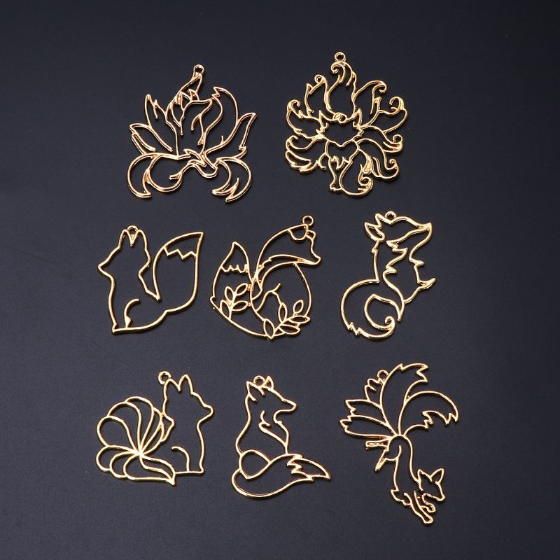 8Pcs Gold Fox Animal Pendant Open Bezel Setting UV Epoxy Resin Frame Jewelry Making