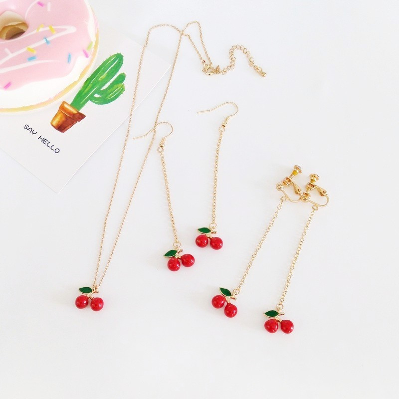 Cute Red Cherry Drop Earrings for Women Sweet Fruit Fresh Cherry Pendant Earrings Female Student Ear Jewelry Couple Gifts