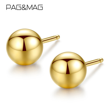 PAG&MAG Genuine 18K Gold Solid Bead Ball Stud Earrings For Women Minimalism Yellow Gold Earrings Statement Jewelry Pendientes