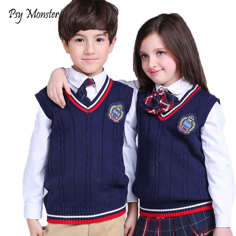 Spring autumn 100% cotton cardigan teen boy's V-neck sweater vest kids waistcoat School girls winter sweaters for 2-14 Years