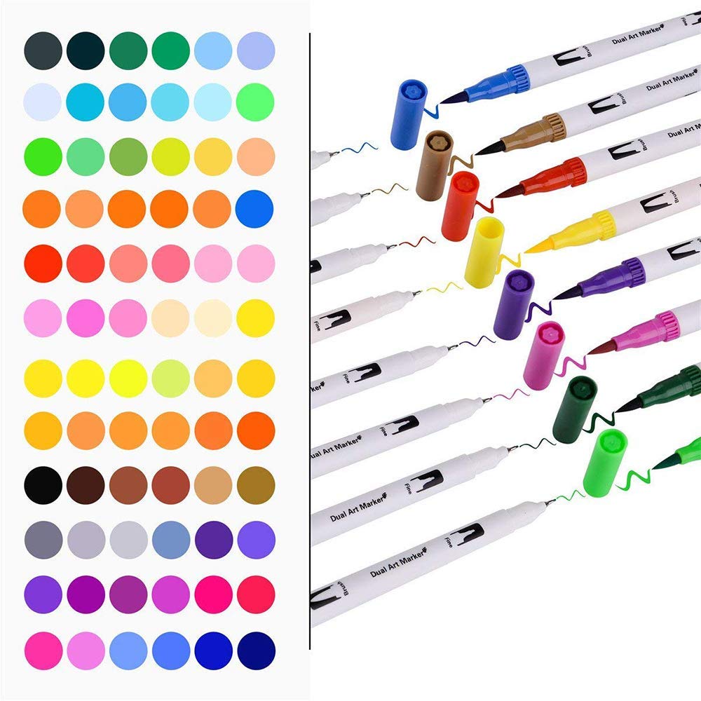 12/120colors Dual Tip Brush Pens 0.4mm Fineliner Tip and 2mm Brush Tip for Colouring Drawing Painting Marker Pens Brush Markers