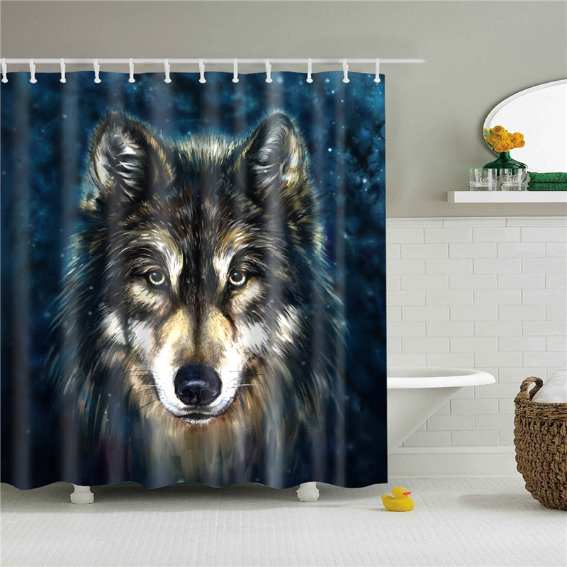 Wolf Shark Shower Curtain 3D Print Bathroom Waterproof Polyester Bath Curtain Octopus Washable Bath Decor Curtains With 12 Hooks