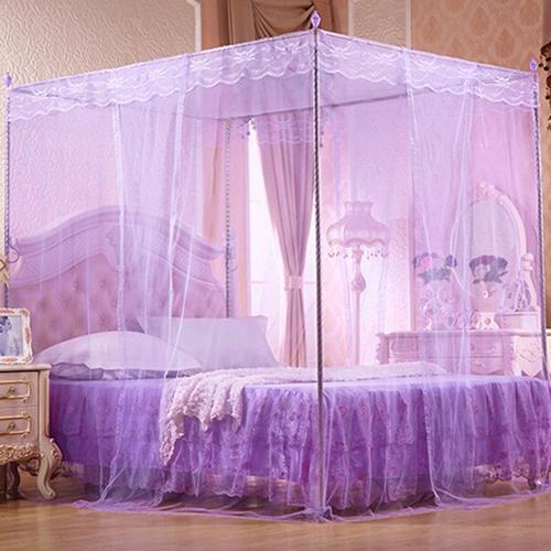 Romantic Lace Flaped Sqaure Mosquito Net Three Door Rail Supported Queen Twin Mosquito Net Bedding Textile Netting Mesh Canopy 