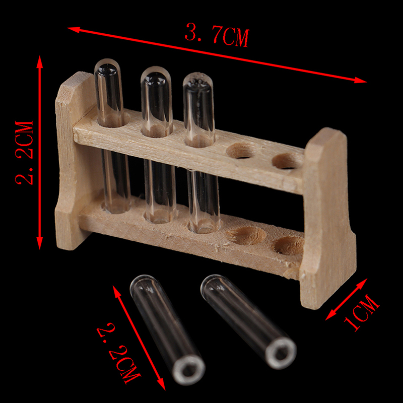 New 1:12 Toy Laboratory Test Tube Rack Set L 3.7cm Dollhouse Miniature Wood Color