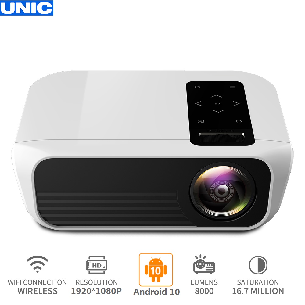 UNIC T8 Home Theater 8000 Lumens 1080P Native Resolution Full HD 200'' Projector 4K HDMI WIFI Android 10(2+16G) Proyector