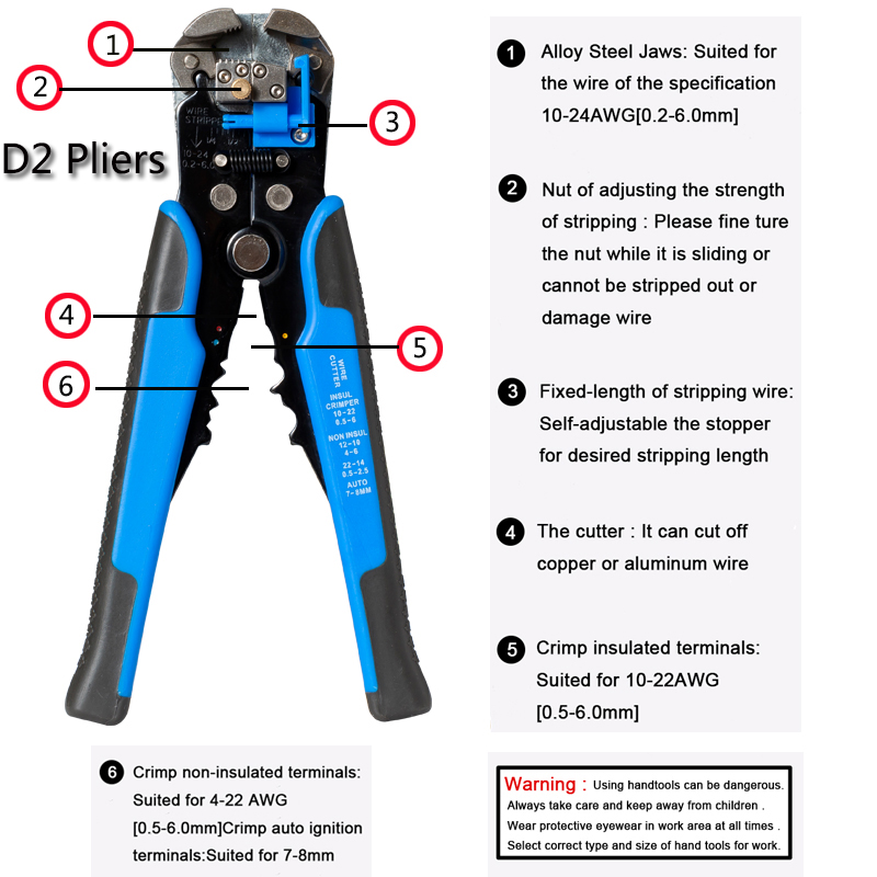 Wire Stripper Automatic Multifunctional Cable Stripping Pliers 0.2-6 mm2 Cutting Crimping Terminal Electrician Repair Tools Kit