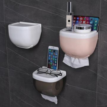 Kitchen and bathroom roll paper toilet paper holder wall-mounted tissue box plastic waterproof toilet paper holder with shelf