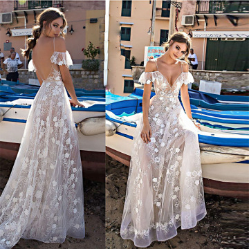 European and American wedding dress sexy lace-up gown gauze dress