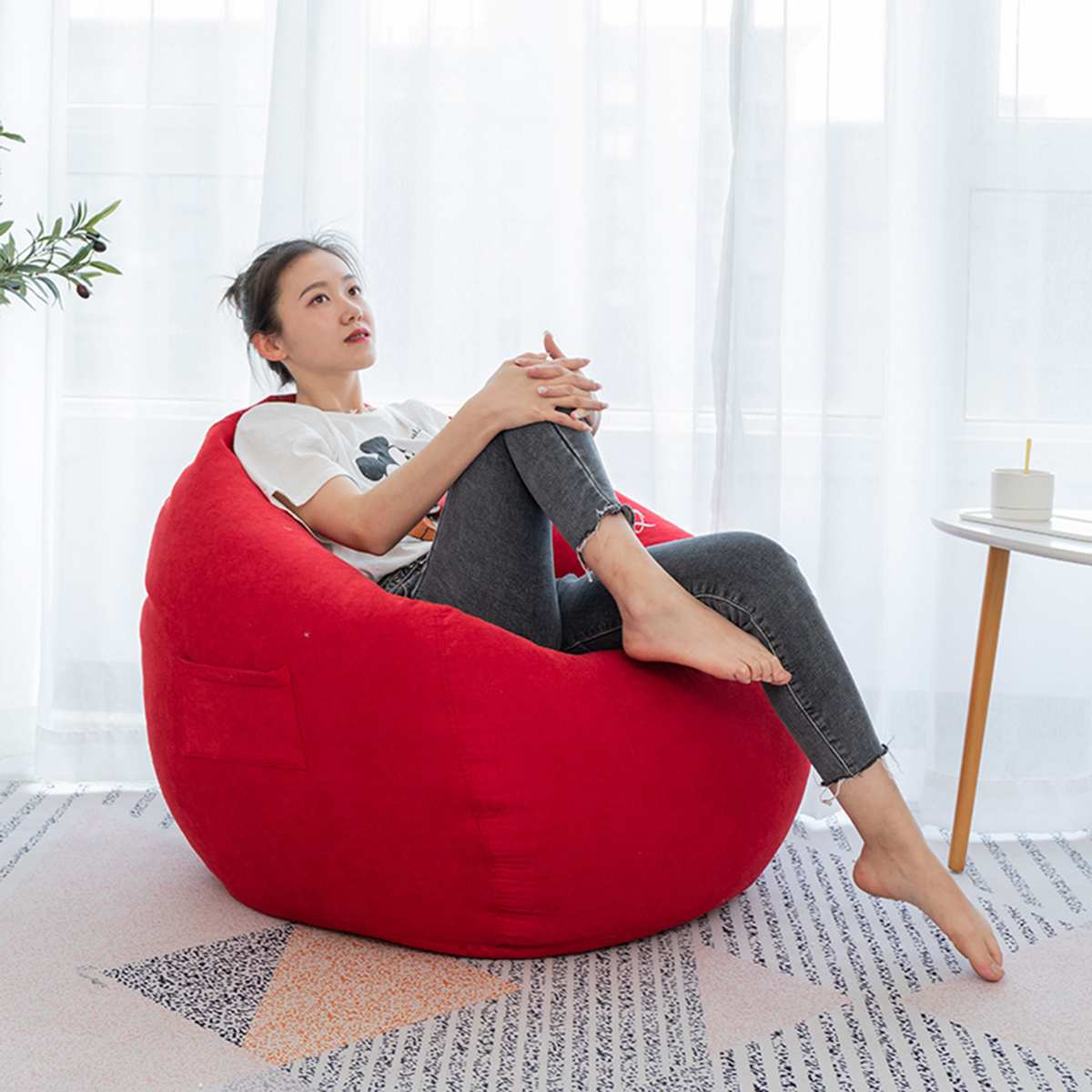 Bean Bag Sofa Tatami Living Room Lazy Sofa Single Rest Cushion Chair Velvet Stool Home Decor Ergonomic (W/ EPS Particle padding)