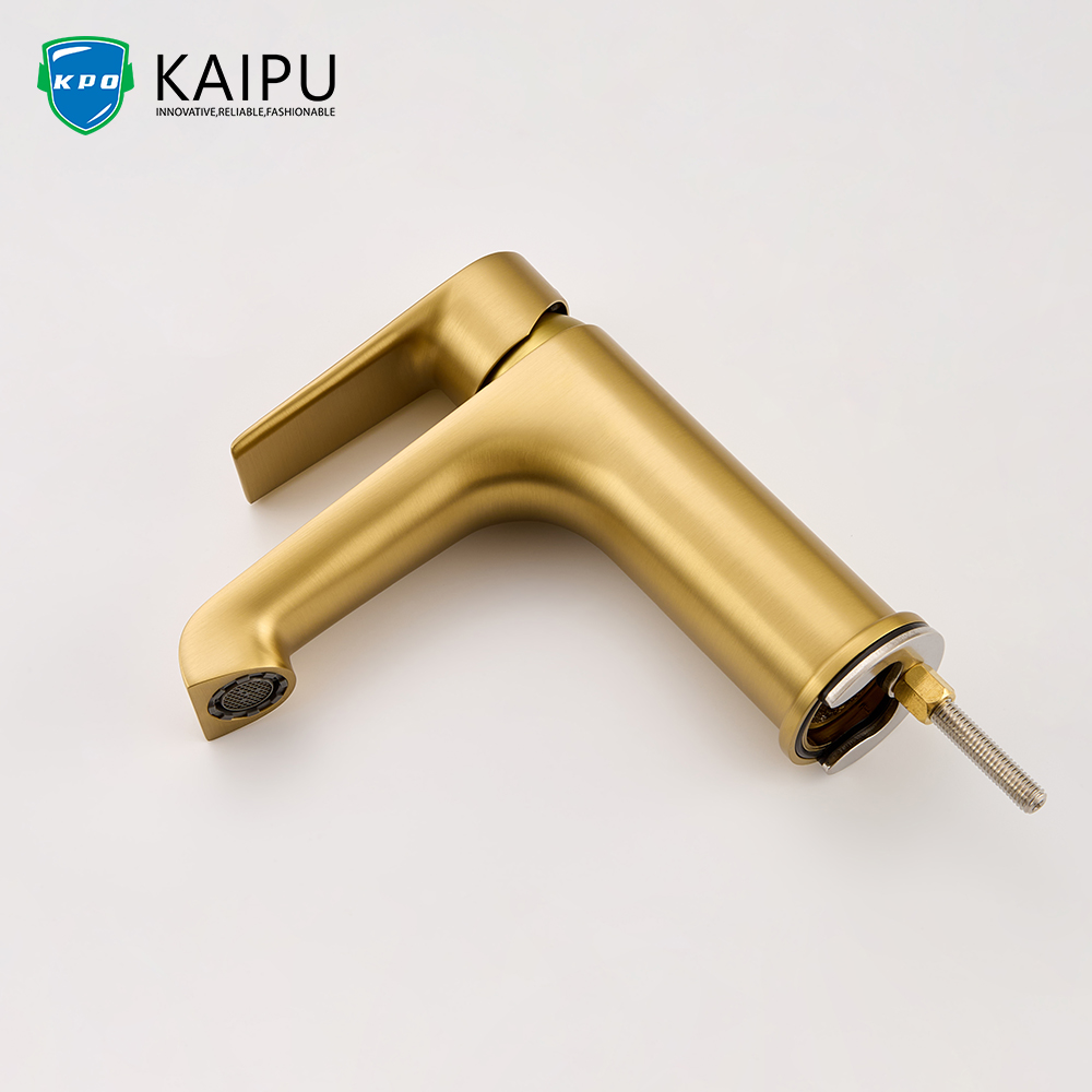 Brushed gold basin mixer with drainer (7)