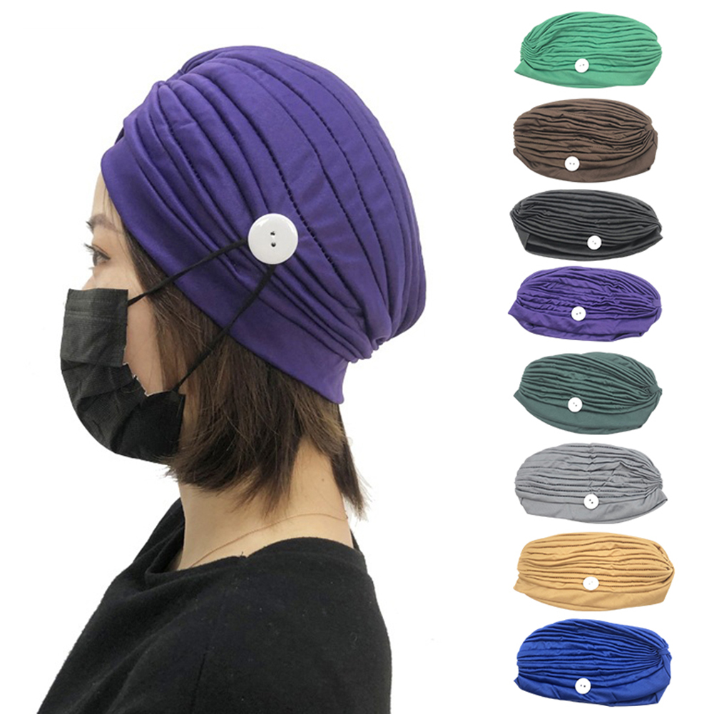 2020 New Button Headband Turban Caps Women Anti-Tight Ears Turban Mouth Mask Accessories Female Headscarf Hijab Bonnet India Hat