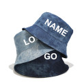 DIY LOGO Bucket Hat Women Summer Hats and Caps Washed Denim Bucket Hat Hip Hop Solid Wide Brim Cotton Beach Custom Logo Hat