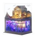 LED Light DIY Wooden Mini Dollhouse Assemble Toy Villa Doll House Furniture Doll Props Creative DIY Wooden House Puzzle Toys