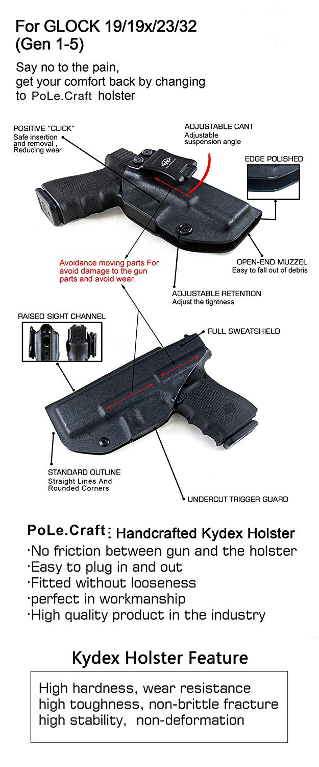 PoLe.Craft IWB Tactical KYDEX Gun Holster Glock 19 19X 23 32 CZ P10 Holsters Inside Concealed Waist Pistol Case Accessories Bag