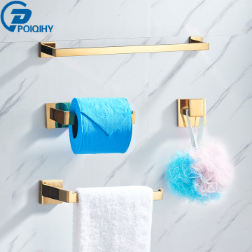 POIQIHY Gold Bathroom Accessory Set Robe Hook Towel Bar Toilet Roll Paper Holder Towel Ring Wall Mounted SUS304 Stainless Steel