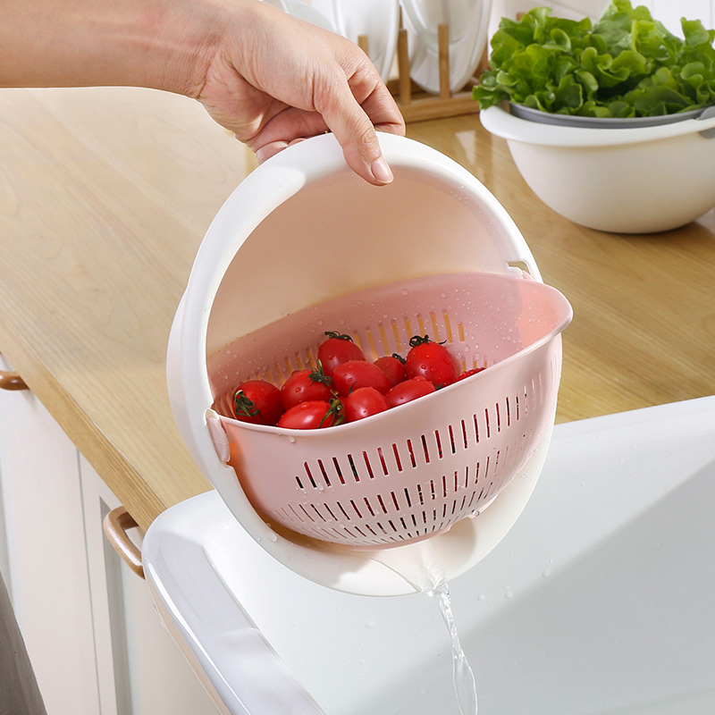 Double Drain Basket Vegetable Washing Basket Strainer Kitchen Cleaning Basket Strainer Sieve Drainer Washing Filter Tools