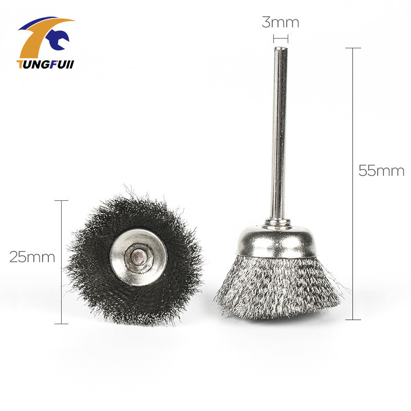 Tungfull Metalworking 3PCS Steel Wire Wheel Brushes Cup-Shaped With Shank For Dremel Accessories For Rotary Tools 25mm Diameter