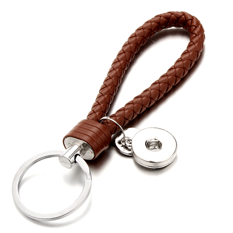 Hot Sale Top Popular Fashion Weave PU Leather Key Chains 18mm Snap Button Keychain Jewelry For Men Women 13 Colors Key rings