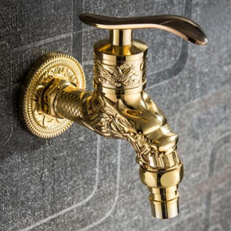 Carved Wall Bottle Tap Bibcock Zinc Alloy Retro Tap Decorative Outdoor Garden Faucet Washing Machine Mop Tap