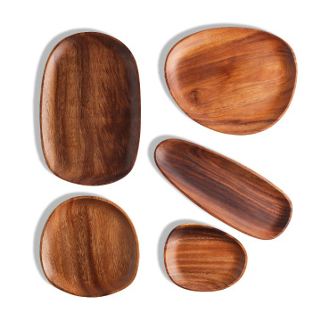 1Pcs Irregular Oval Solid Wood Pan Dinner Plates Cake Dessert Fruit Dishes Sushi Serving Plate Tea Pots Tray Tableware Set