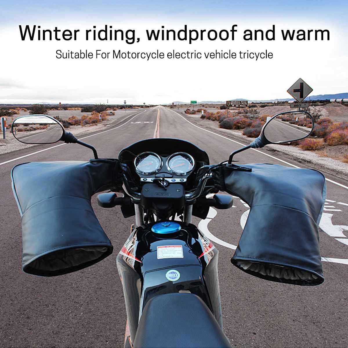 Pair Leather Motorbike Scooter Handlebar Gloves Waterproof Bike Handle Bar Gloves Hand Fur Muffs Glove Mitts Winter Warm