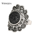 Hot Fashion Flower Silver Plated Rings For Women Vintage Black Ore Resin Crystal Gothic Ring Bohemian Jewelry Gift Free Shipping