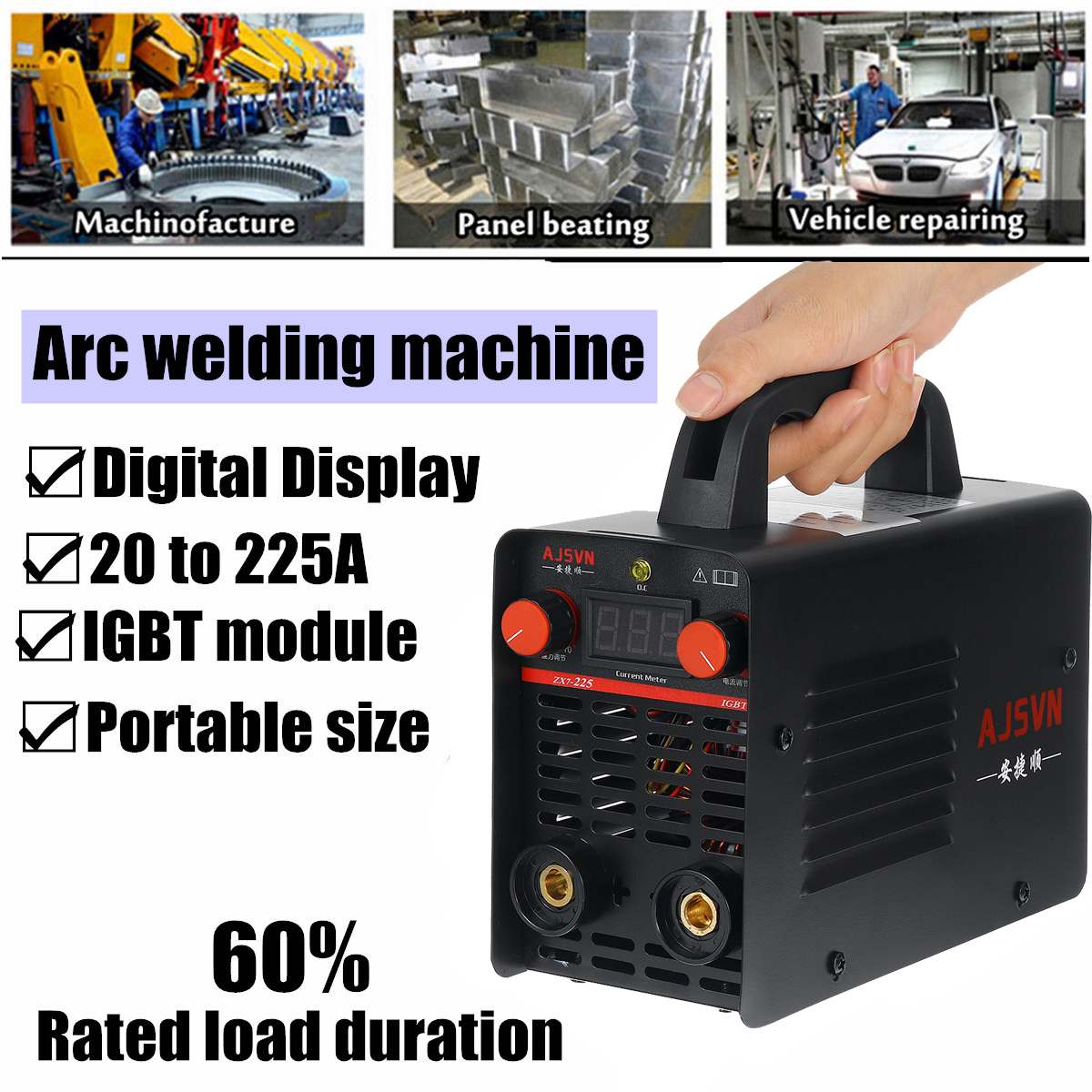 ZX7-225 LCD Display Electric Welding Machine 20A-225A 4200W Arc/MMA Inverter mini Portable Handheld IGBT Welder Digital Display