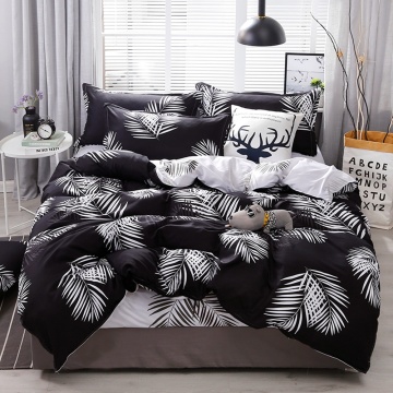 2019 Modern Gray Banana Leaf Printed Duvet Cover Polyester Cotton Quilt Cover with Zipper Adult Bedding Sets Bedspreads