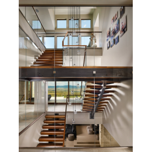 Steel Mono Stringer Stairs Solid Wood Tread Staircase