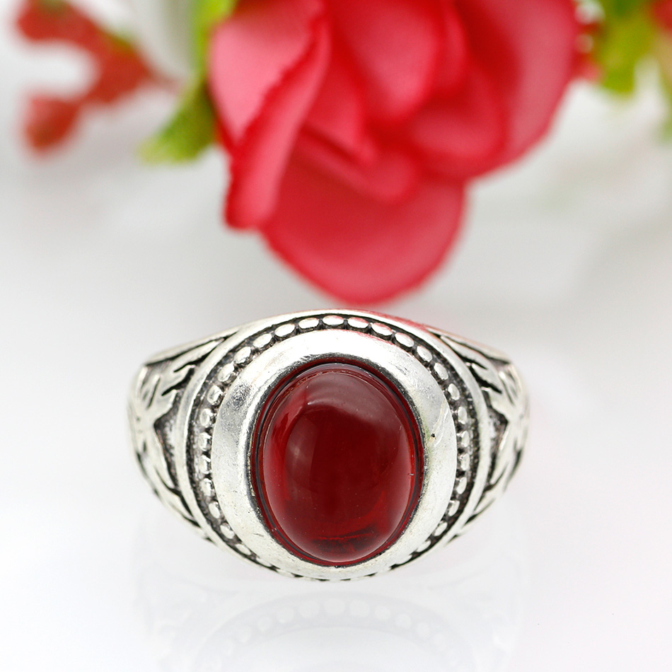 SUNSPICE Retro Vintage Bohemia Red Natural Stone Rings Round Crystal Relief Deer Ancient Men Antique Rings Women Ethnic Jewelry