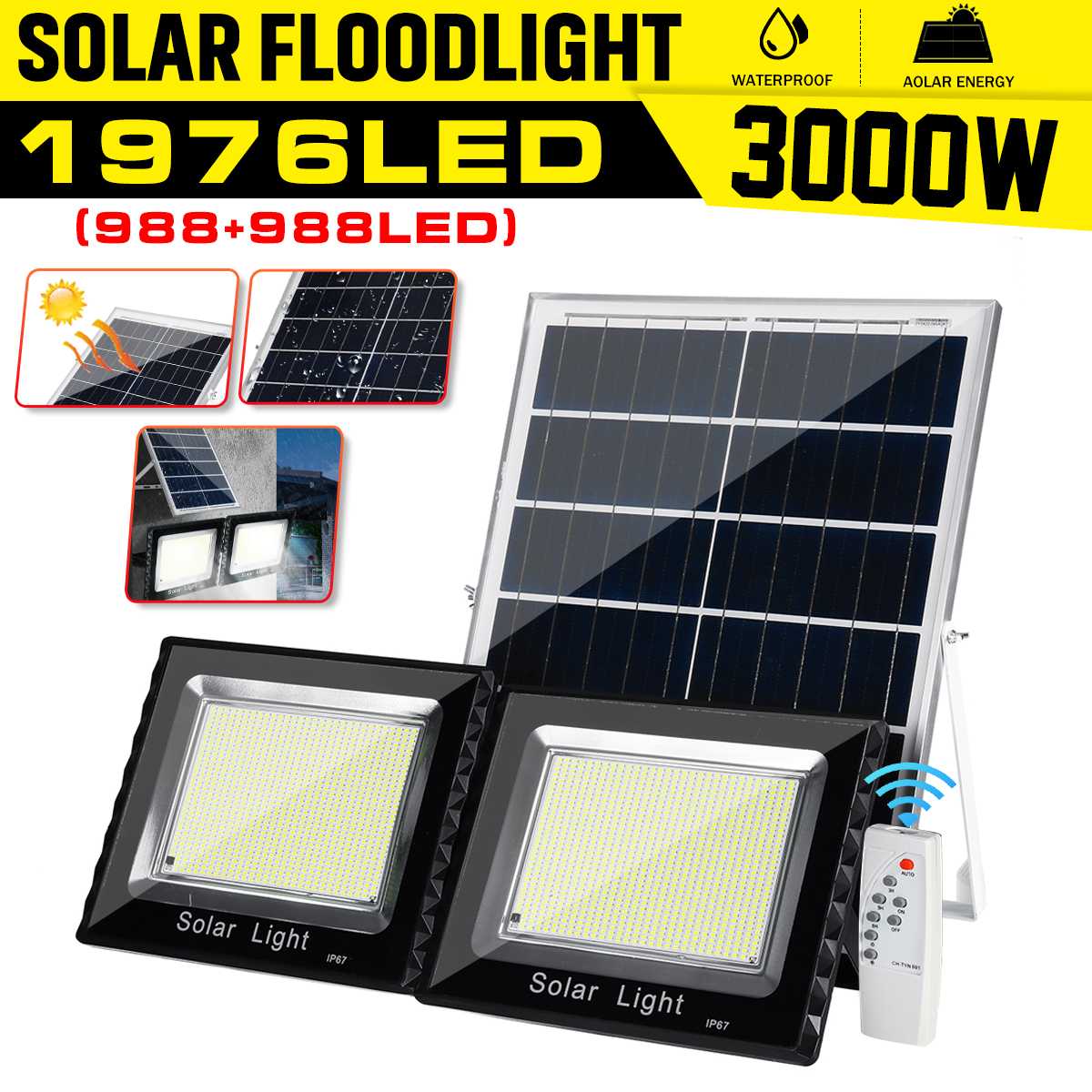 Solar Flood Light 988+988 Led Light Solar Lamp Outdoor Waterproof Wall Lamp Led Solar Lamps Multi-function Garden Lighting 3000W