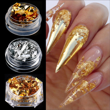 Aluminum Foil Nail Glitter Gold Silver Flakes Irregular Mirror Sequins Sticker Chrome Powder Nail Design All For Manicure SA1858